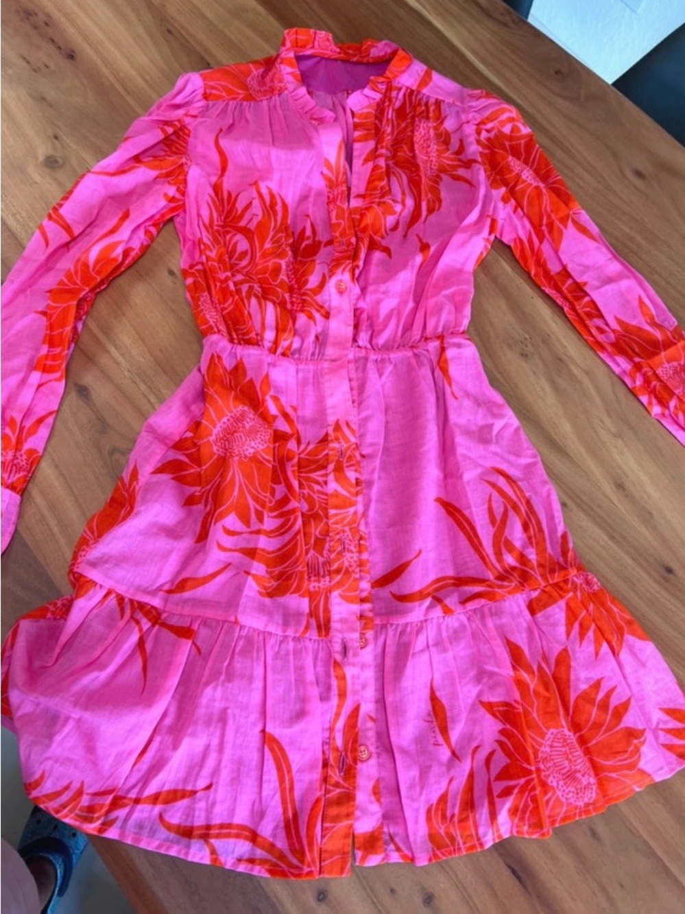 Pinko Pink and Orange Floral Long-Sleeve Button Dress
